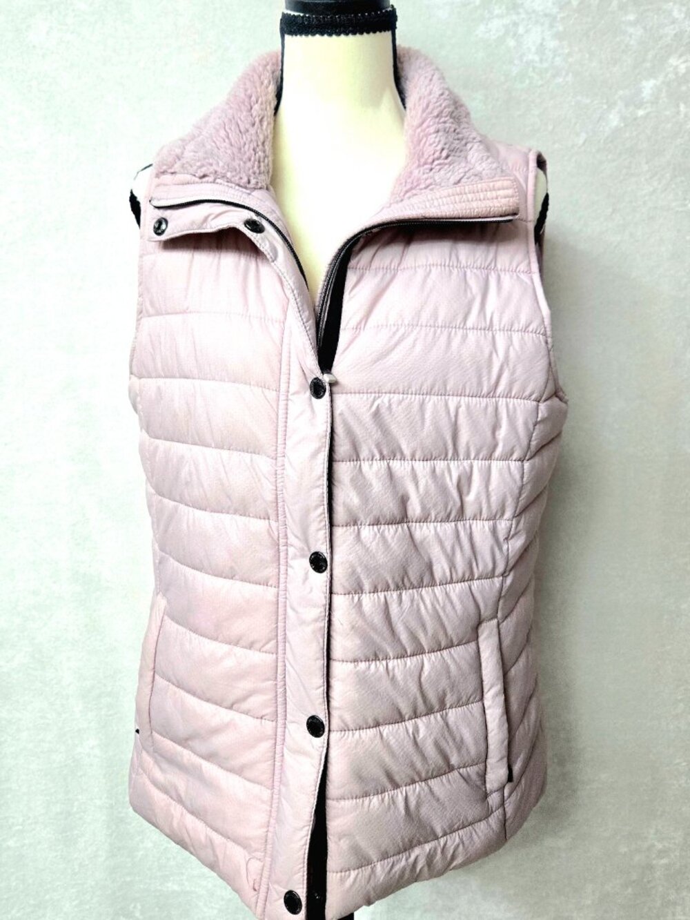 Calvin Klein Puffer Vest Performance Pink Quilted Faux Fur Collar Barbiecore